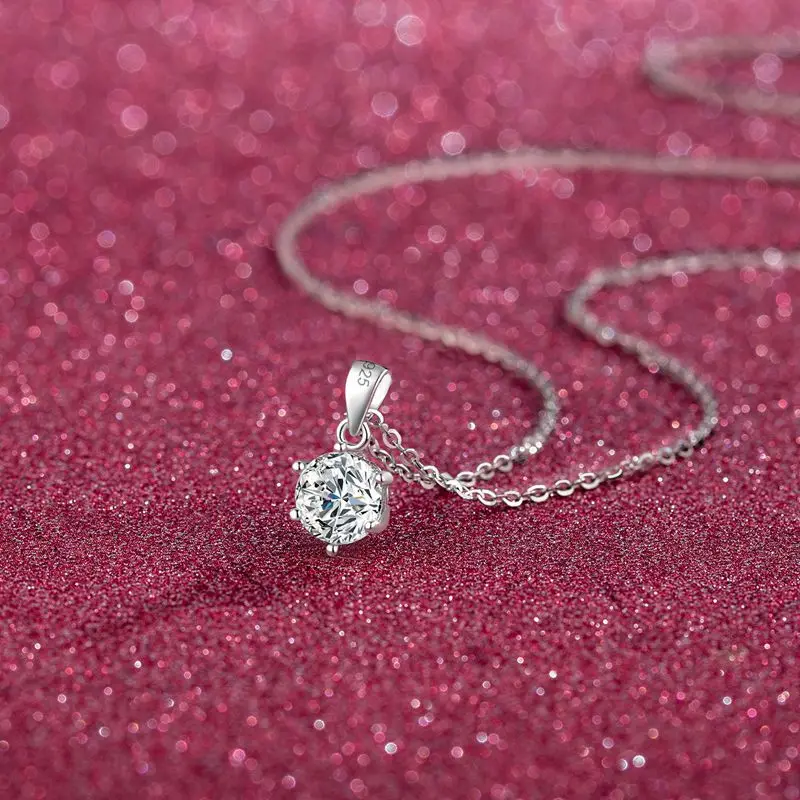 Eye catching Banquet Classic Six Claw Necklace For Women 1 Carat, Moissanite PT950 Platinum Stunning Party Jewelry