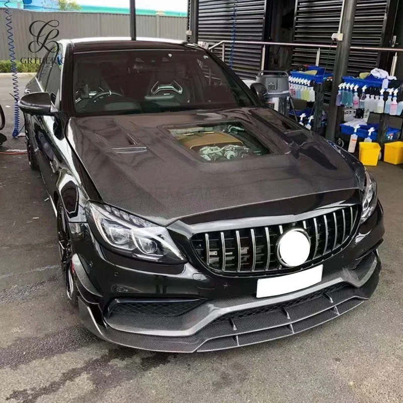 Suitable for Mercedes-Benz C-Class W205 C63, carbon fiber modified transparent engine cover, front hood, car accessories, 15+
