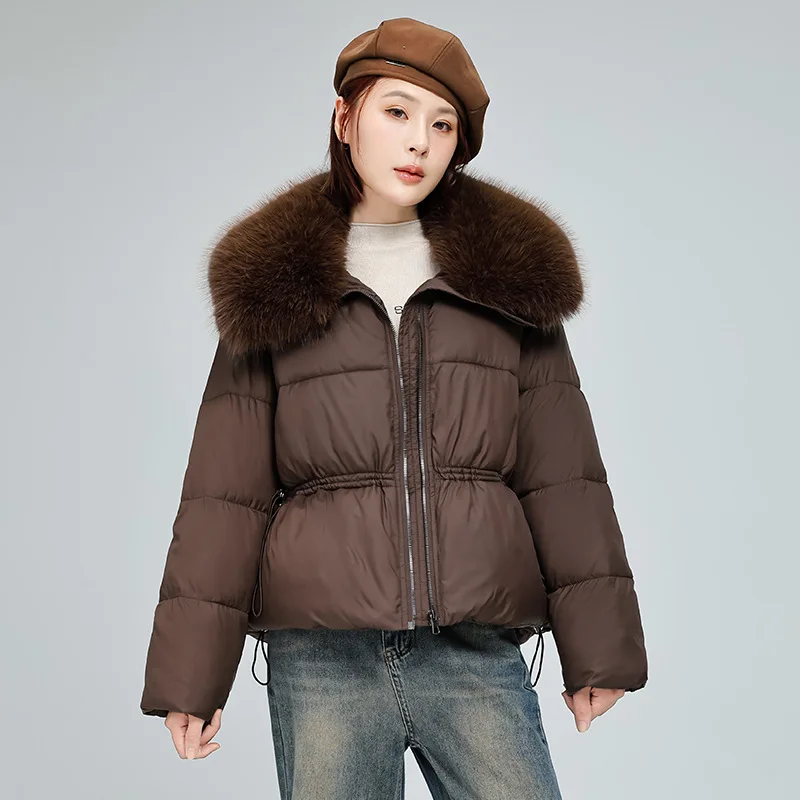 

Women's Fashion Pleated Cotton Jacket Winter Age-Reducing Solid Color Fur Collar Short Coat Thickened Warm Long-Sleeve Outerwear