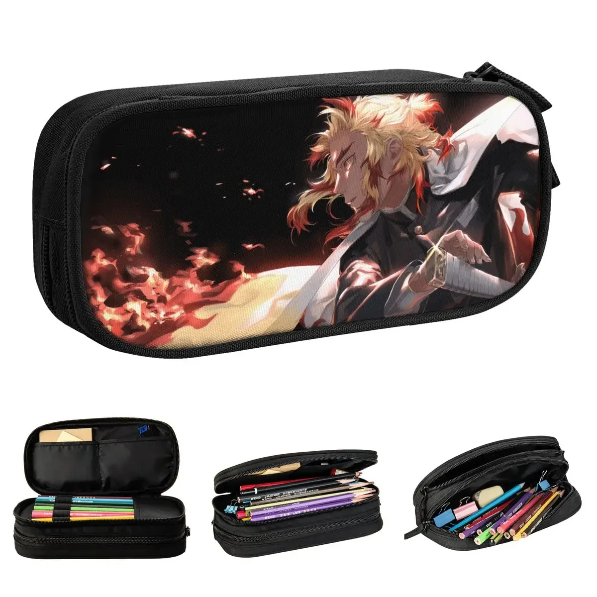 

Kyojuro Rengoku Kimetsu No Yaiba Pencil Cases Demon Slayer Japanese Devil's Blade Anime Pencilcases Pen Box Bag Students School
