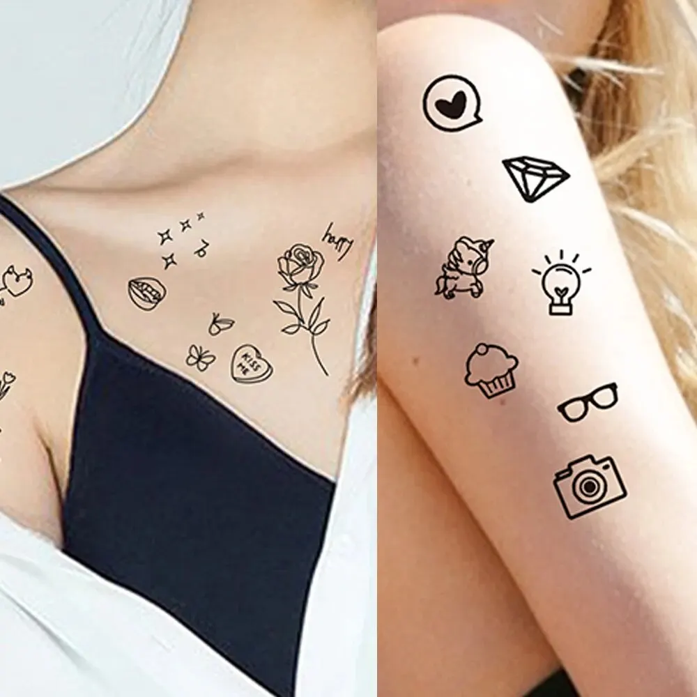 10pcs Waterproof Temporary Tattoo Sticker Love Emoticon Moon Sun Lines Skull Planet Tatto Wrist Fake Tattoos Body Art Women Men