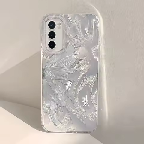 Luxury Silver Butterfly Pattern IMD Case For Samsung Galaxy S24 S23 S21 Shockproof Anti Drop Soft Feather Yarn Phone Cover Funda