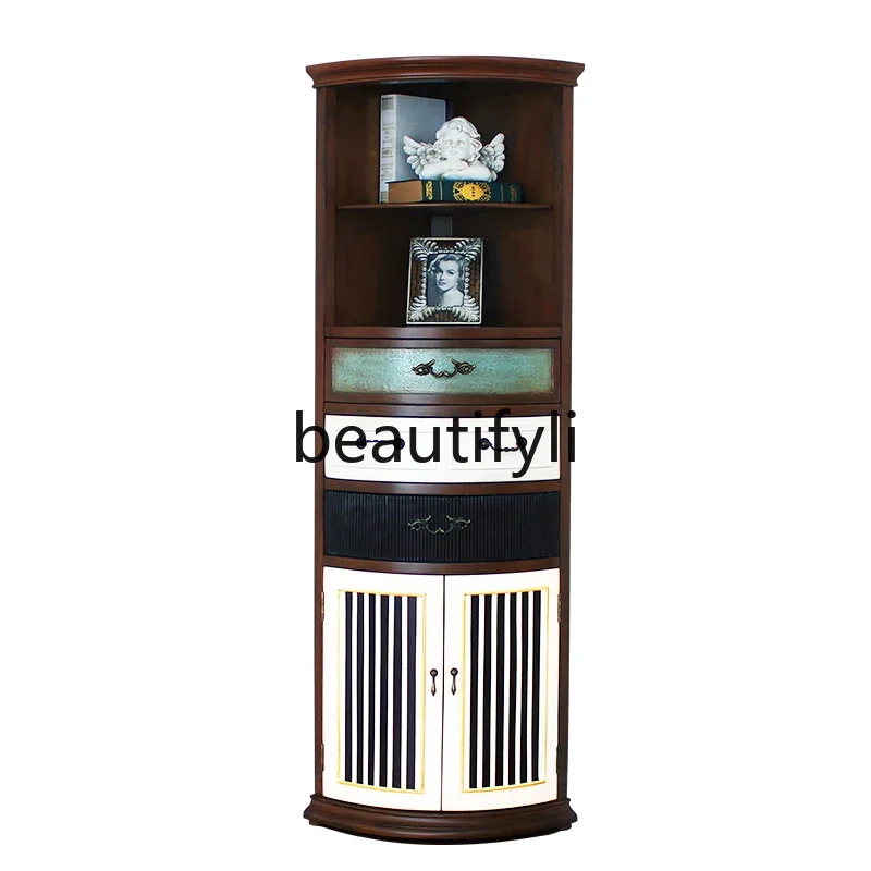 

American Corner Cabinet Storage Solid Wood Triangle Wine Cabinet Sofa Side Cabinet Corner Shelf