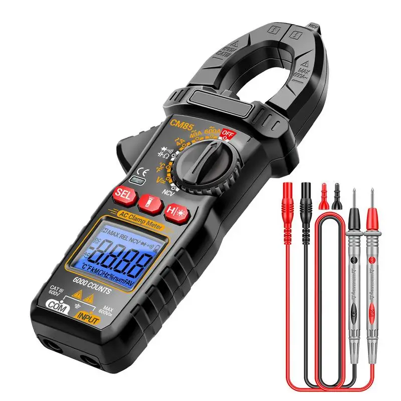 

Digital Clamp Meter Voltage Tester Multifunctional Meter with Flashlight Backlight 6000 Counts for DC/AC Voltage Capacitance