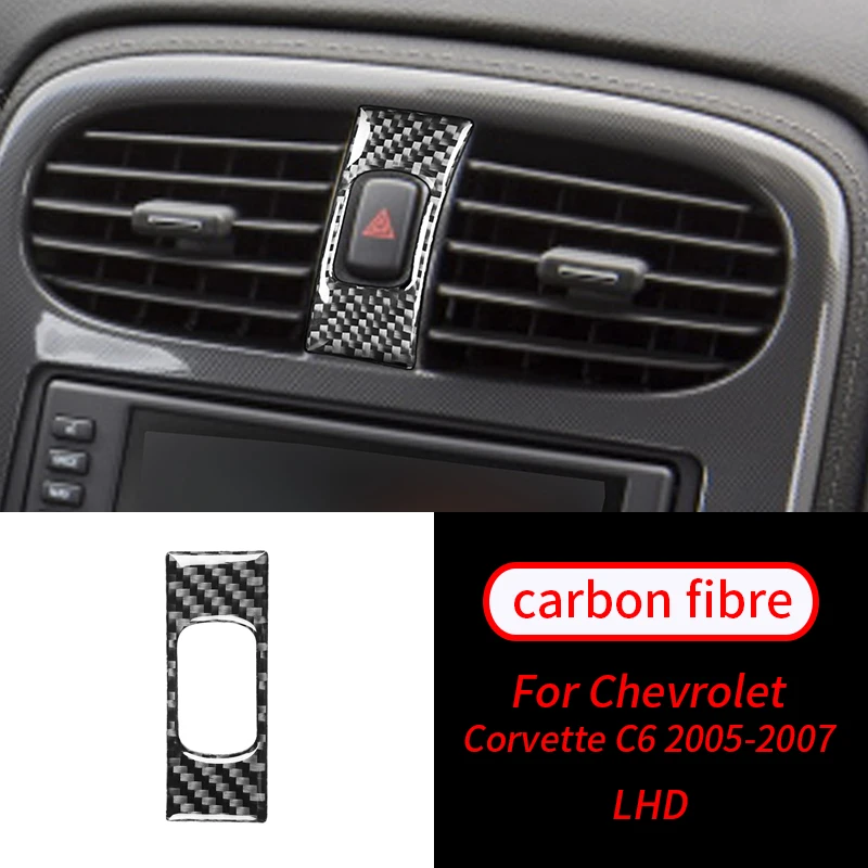 For Chevrolet Corvette C6 2005-2007 1PCS Real Carbon Fiber Emergency Flasher Button Interior Trim Car Interior Accessories