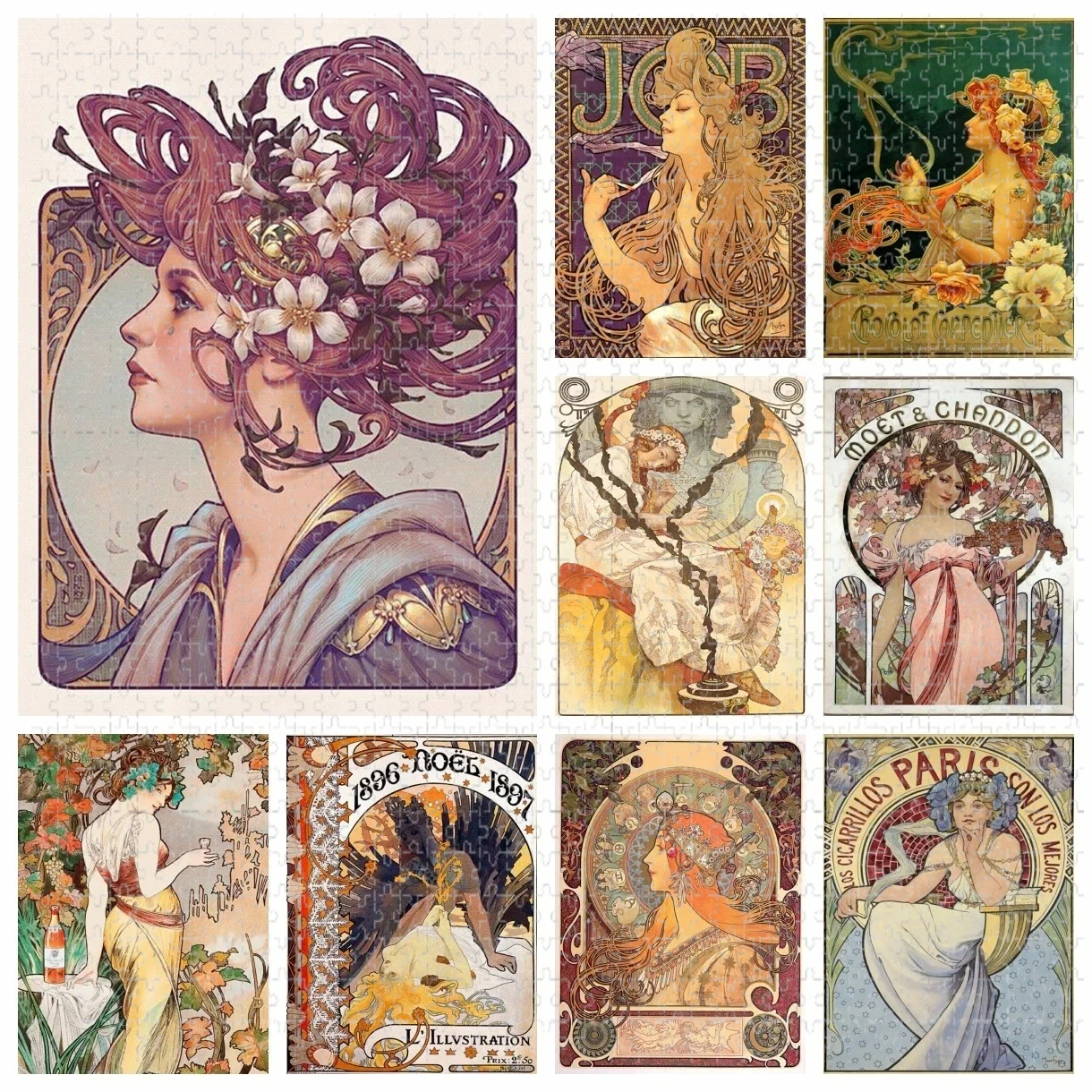 

500/1000PCS Adult Jigsaw Puzzle Alphonse Mucha Vintage Beauty Nouveau Woman Reducing Toy Holiday gift Perfect for DIY Fun