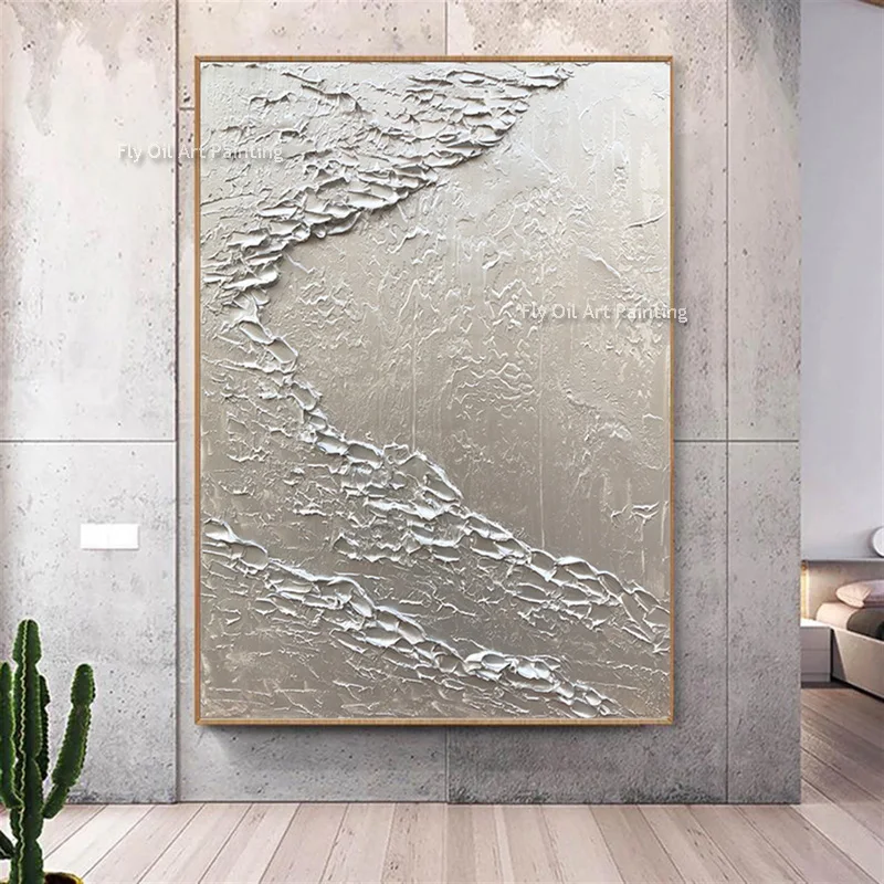 New Design Handmade Sliver Abstract Seawave Thick Canvas Wall Art Original Seascape Canvas Wall Art Modern Home Wall Decor