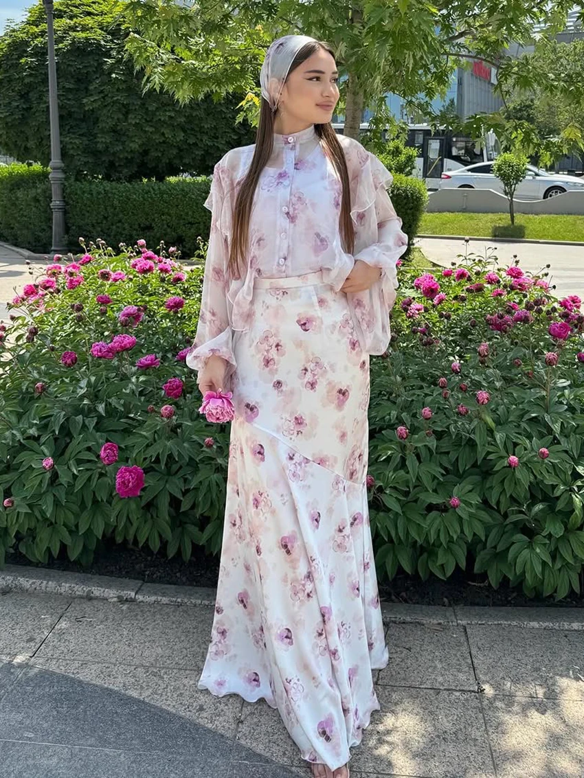 

Mathaqiqiqi женская ночная рубашка с принтом, пижамы с круглым вырезом, ночные рубашки с длинными рукавами, длинные юбки, модная женская одежда для сна, комплект из 2 предметов