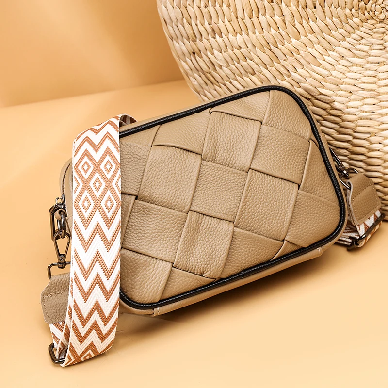 New Braid Crossbody Cowhide Cell Phone Shoulder Bag Genuine Leather Messenger Bags Fashion Daily Use For Women Wallet HandBags