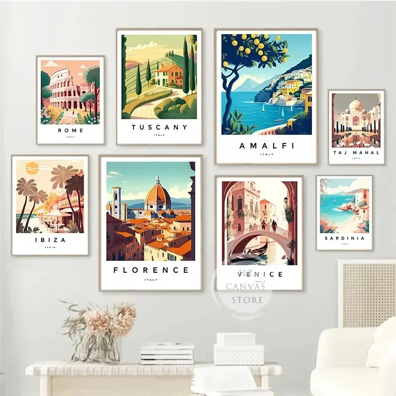 Florence Italy Europe Travel City Landscape Poster Print Amalfi Rome Tuscany Sardinia Canvas Painting Wall Art Room Home Decor