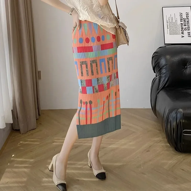 

Miyake Pleated Comfortable Casual Half-body Skirt Women High Waisted Thin 2025 Summer New Small Pleated Medium Skirt