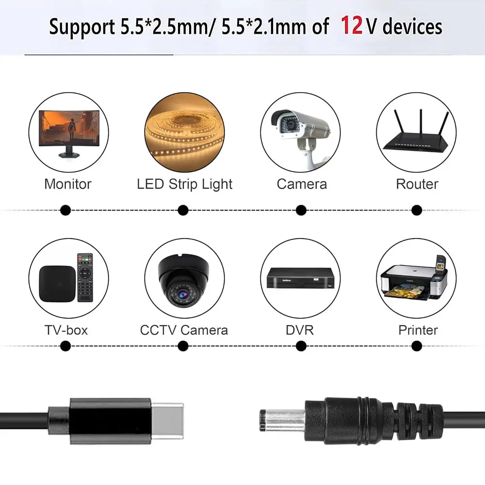 12 فولت 3A USB C Type-C إلى تيار مستمر 5.5 2.1 PD خط الخداع DP كابل شحن سريع الربيع تلسكوبي تيار مستمر سلك الطاقة محول محولات #4