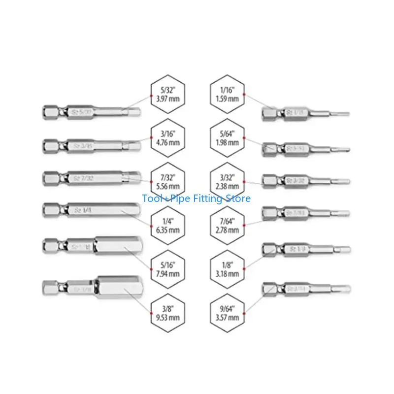F92B 10Pcs Screwdriver Bits Strong Alloy Steel 5/64 3/32 7/64 1/8 9/64 5/32 3/16 7/32 1/4 5/16 10 in 1