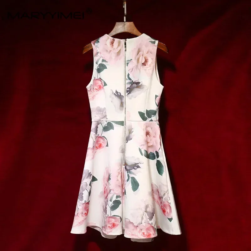 MARYYIMEI Designer Verão Tanque Vestido Curto Feminino Elegante Flor Estampa Vestidos Fino Vestdios