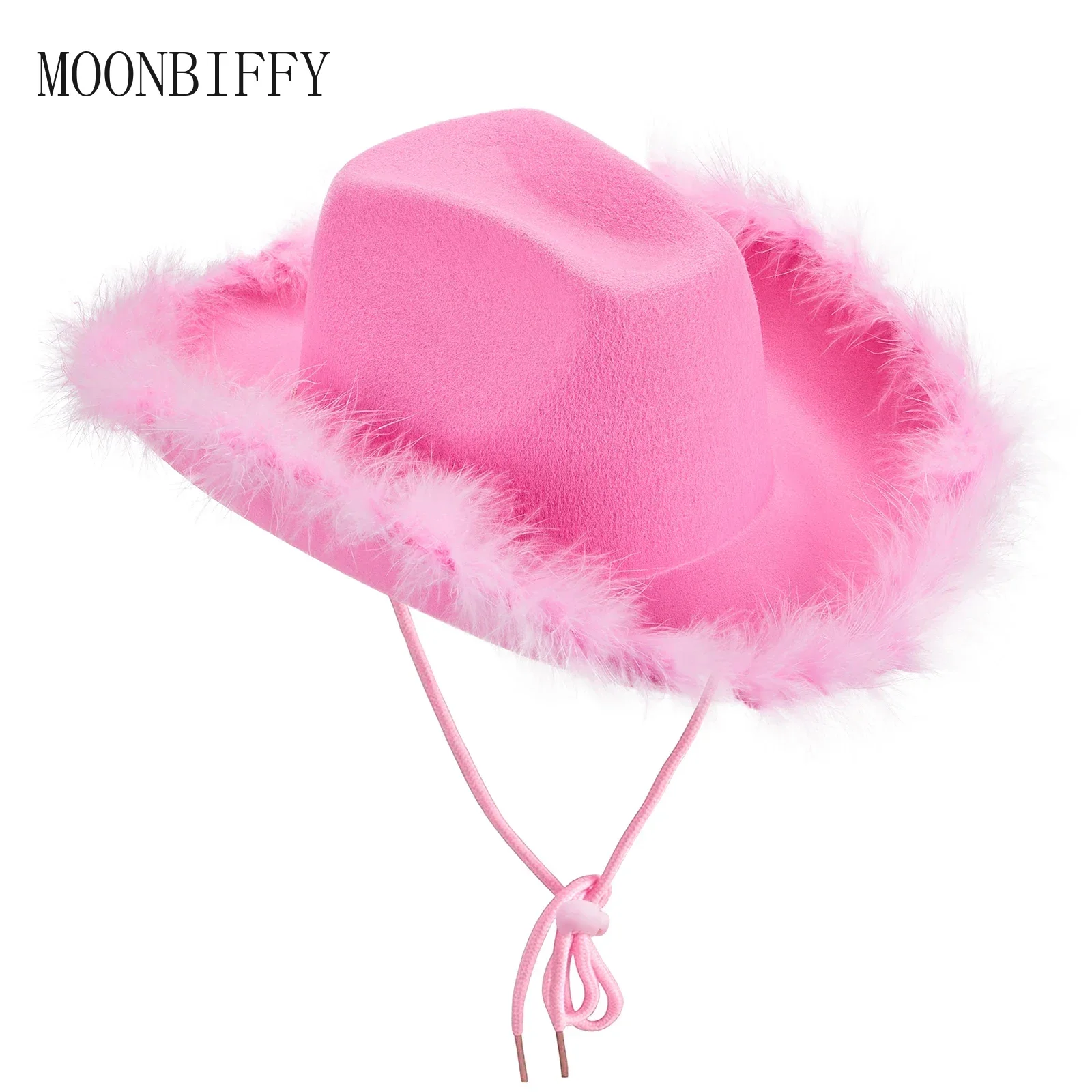 Women's Cowboy Hat, Adult Solid Color Furry Trim Wide Brim Hat Female Cap for Dating Party