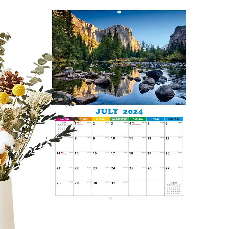 Calendario de pared de paisaje, decoración de calendario de paisaje, impresión clara, decoración de calendario de pared para el trabajo del dormitorio, 12 meses, 2024-2025
