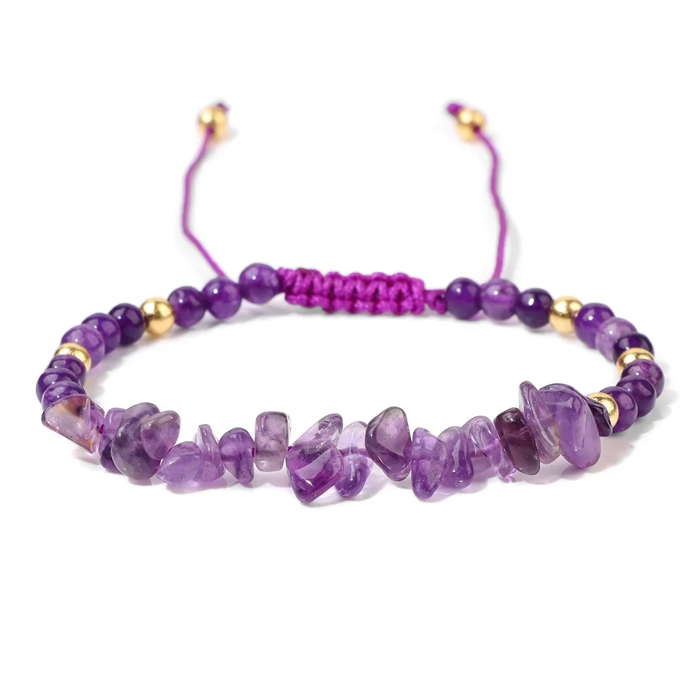 

12pcs Woven Natural Irregular Crystal Chip Bead Woven Adjustable Bracelet Amethyst Lapis Bracelet for Women Men Yoga Jewelry