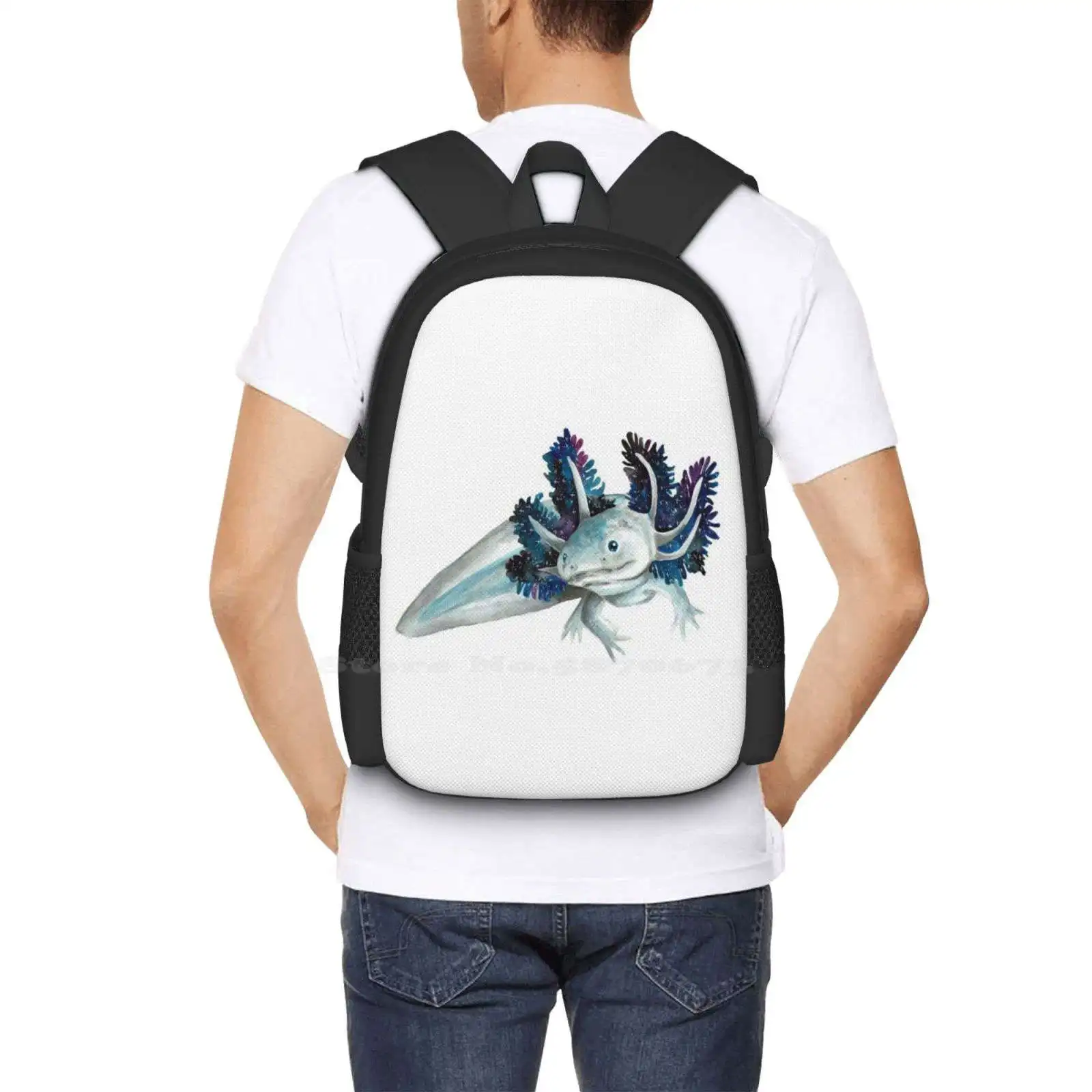 Kosmischer Axolotl Rucksack für Schüler Schule Laptop Reisetasche Haustier Axolotl Axie Galaxie einzigartige Axolotl Kunst Axolotl Haustier Ashley