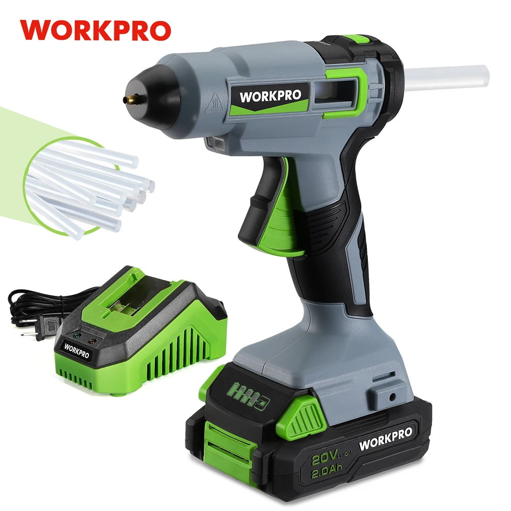 WORKPRO 20V Cordless Hot Glue Gun with 12pcs Glue Sticks Hot Melt Welding Hot Air Gun for Crafts & DIY & Repairs Power Tool