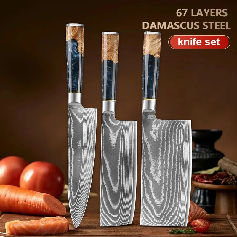

Набор из 1-3 предметов: кухонные ножи из дамасской стали, японский нож шеф-повара, нож нукири, нож-кловер, острые инструменты для кулинарных ножей