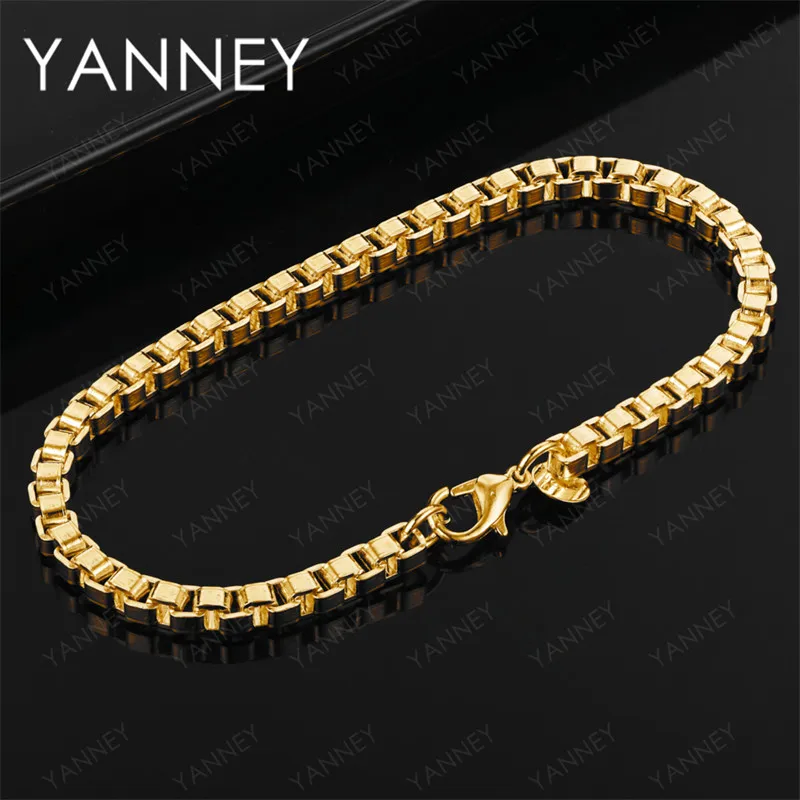 Luxury 925 Sterling Silver 18K Gold 4mm Delicate Square Bracelet Women's Fashion Party Favor Jewelry Wedding Accessories