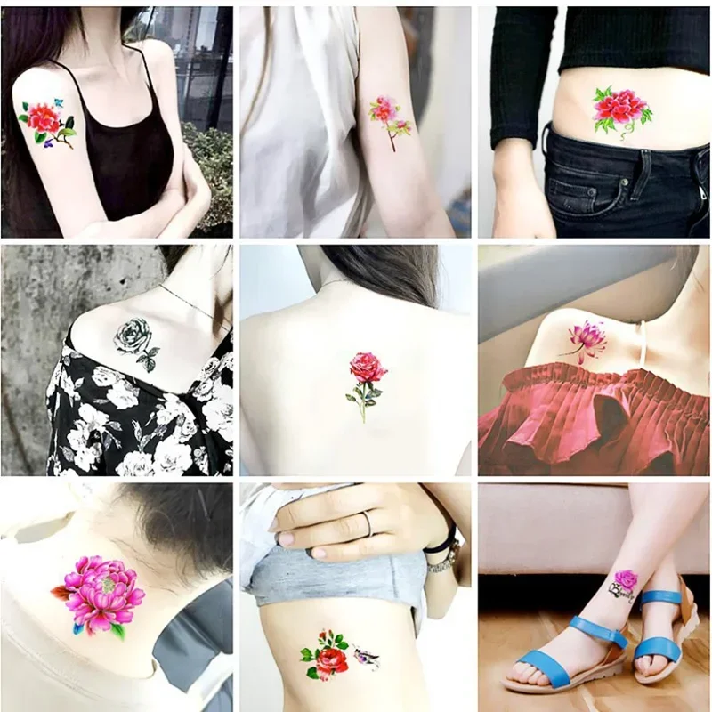 52Pcs/Set No Repeat Flowers Butterfly Temporary Tattoos Waterproof Body Art Concealer Stickers Disposable tatouage temporaire