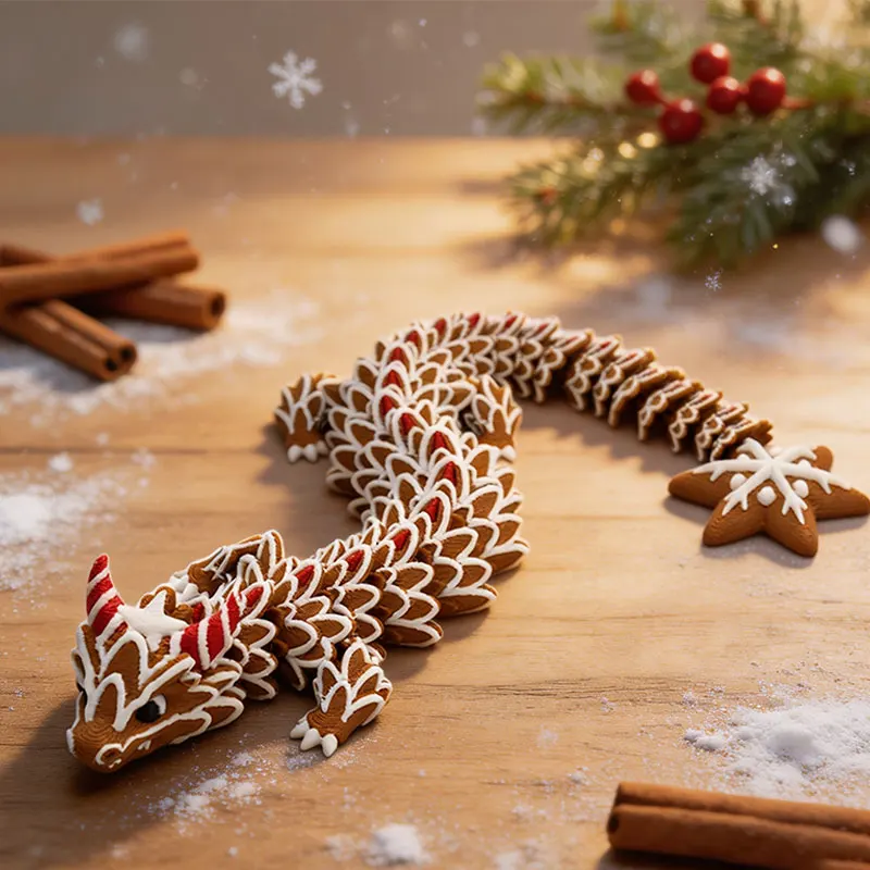 Weihnachtliche Lebkuchen-Drachenfigur, 3D-gedruckte Kekse-Drachen, Weihnachtsdekoration, Gartendekoration, Bürodekoration – Detail 4