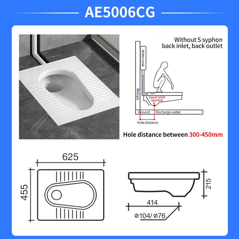 ARROW Modern Floor Mounted White Squat Toilet with Flush Without Fender for Bathroom Use