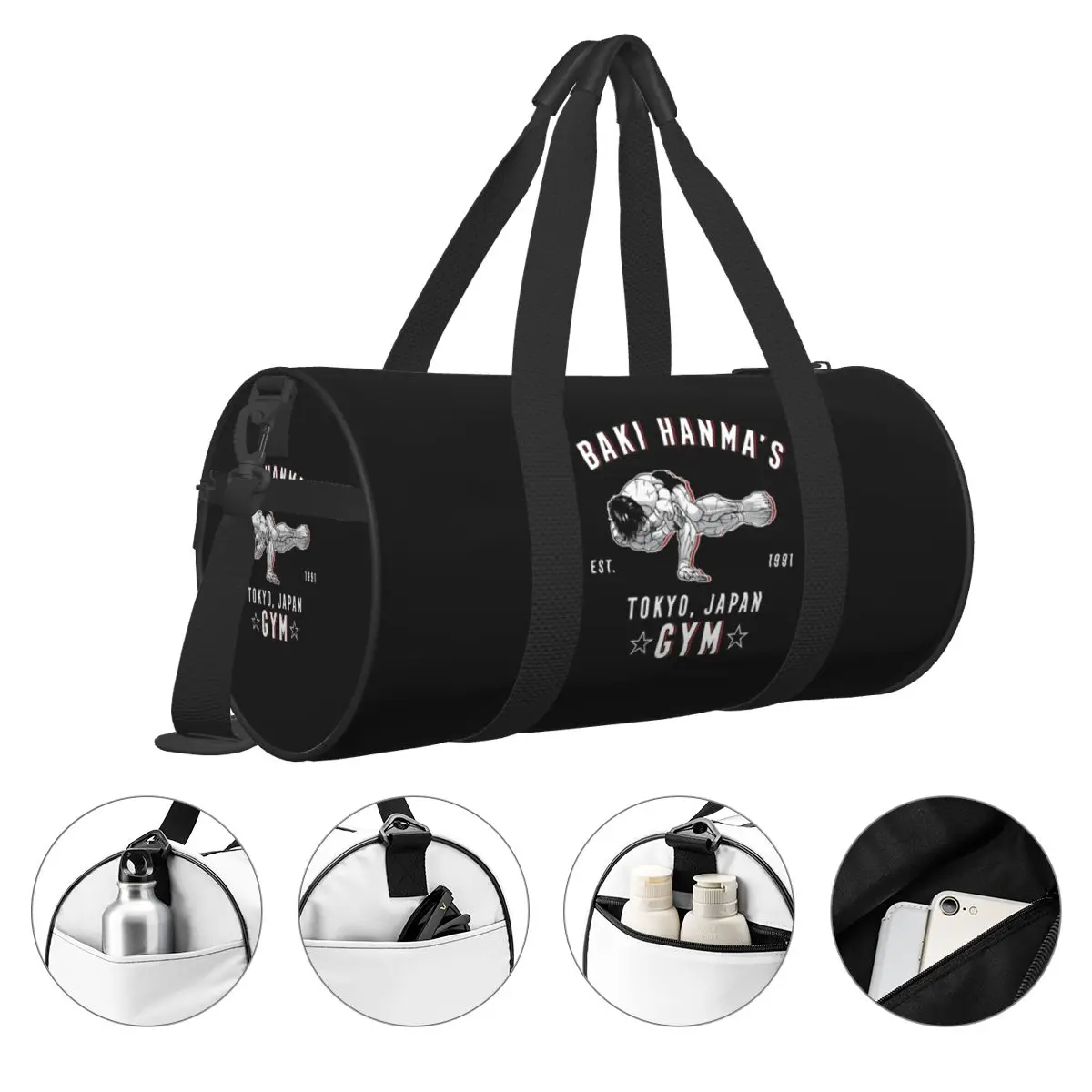 Masculino feminino saco de viagem hanma ginásio baki anime mangá saco de ginásio grande capacidade fim de semana personalizado bolsa colorida natação esportes saco