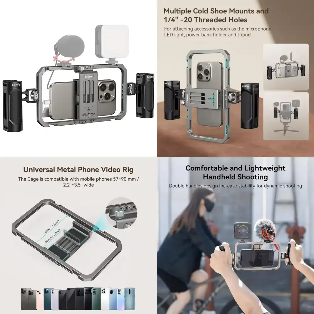 Small Rig Universal Phone Cage Smartphone Video Rig Kit with Handles Handheld Filmmaking Vlogging Case Stabilizer -