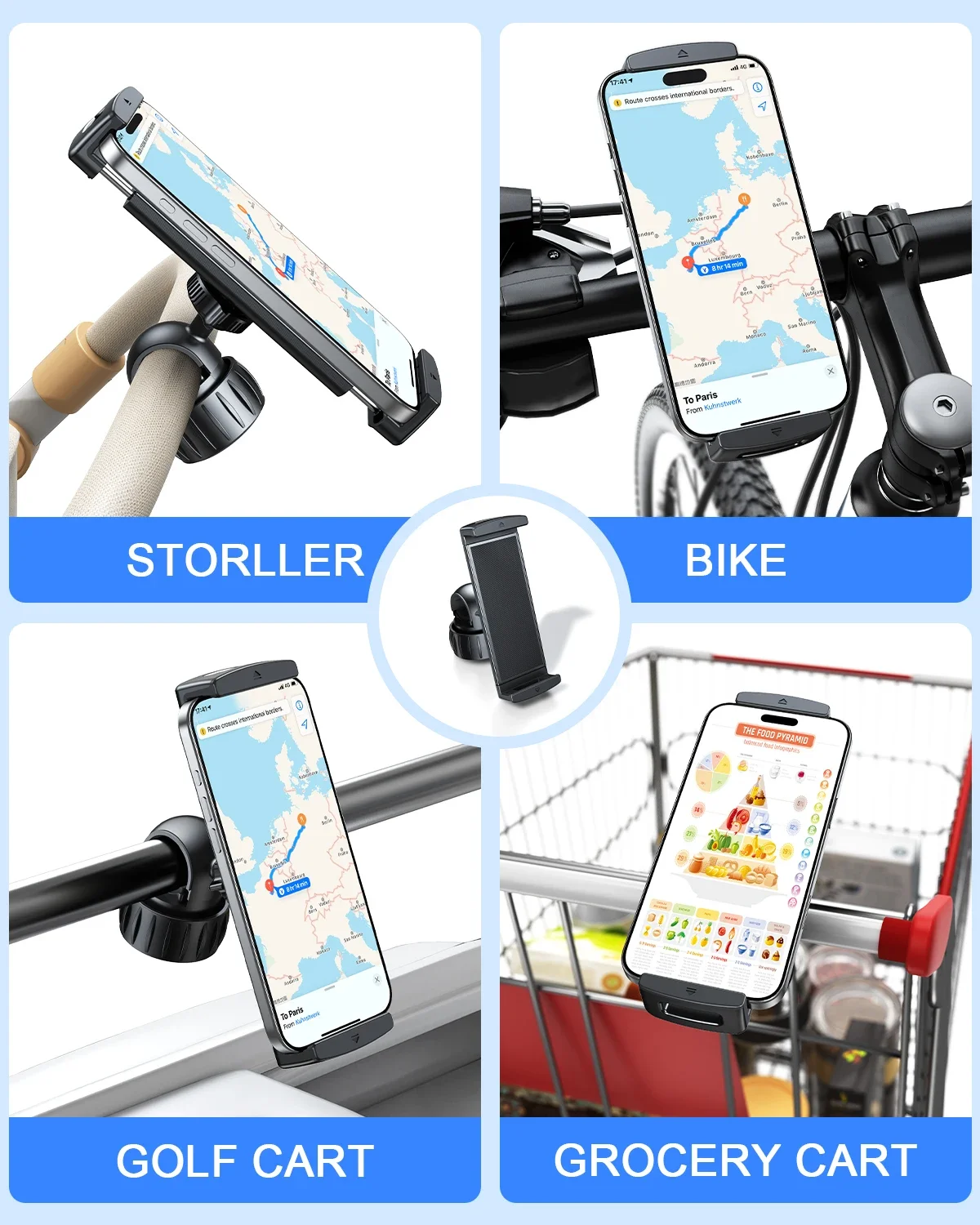 Eary portátil clipe suporte do telefone montagem para carrinho de bebê 360 girar compatível com 4.7-12.9 "polegadas apto para e-bike motocicleta