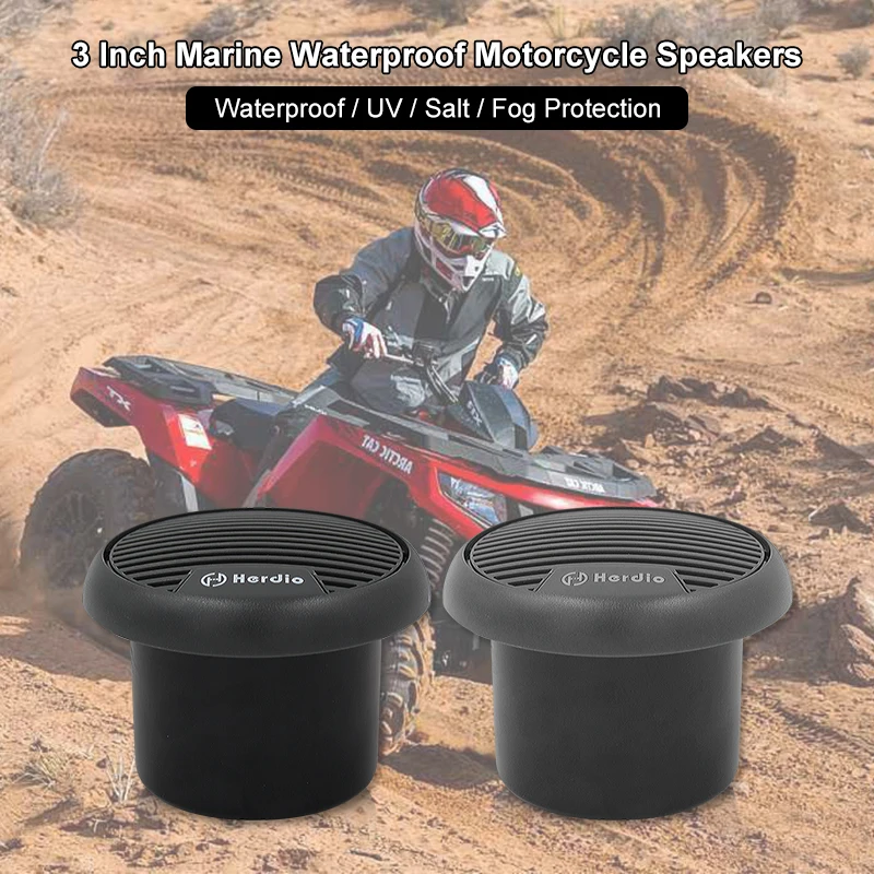 Herdio 3 Inch Marine Waterproof Motorcycle Speakers Audio Stereo System For ATV UTV SPA Yacht Outdoor Golf Carts Swimming Pool