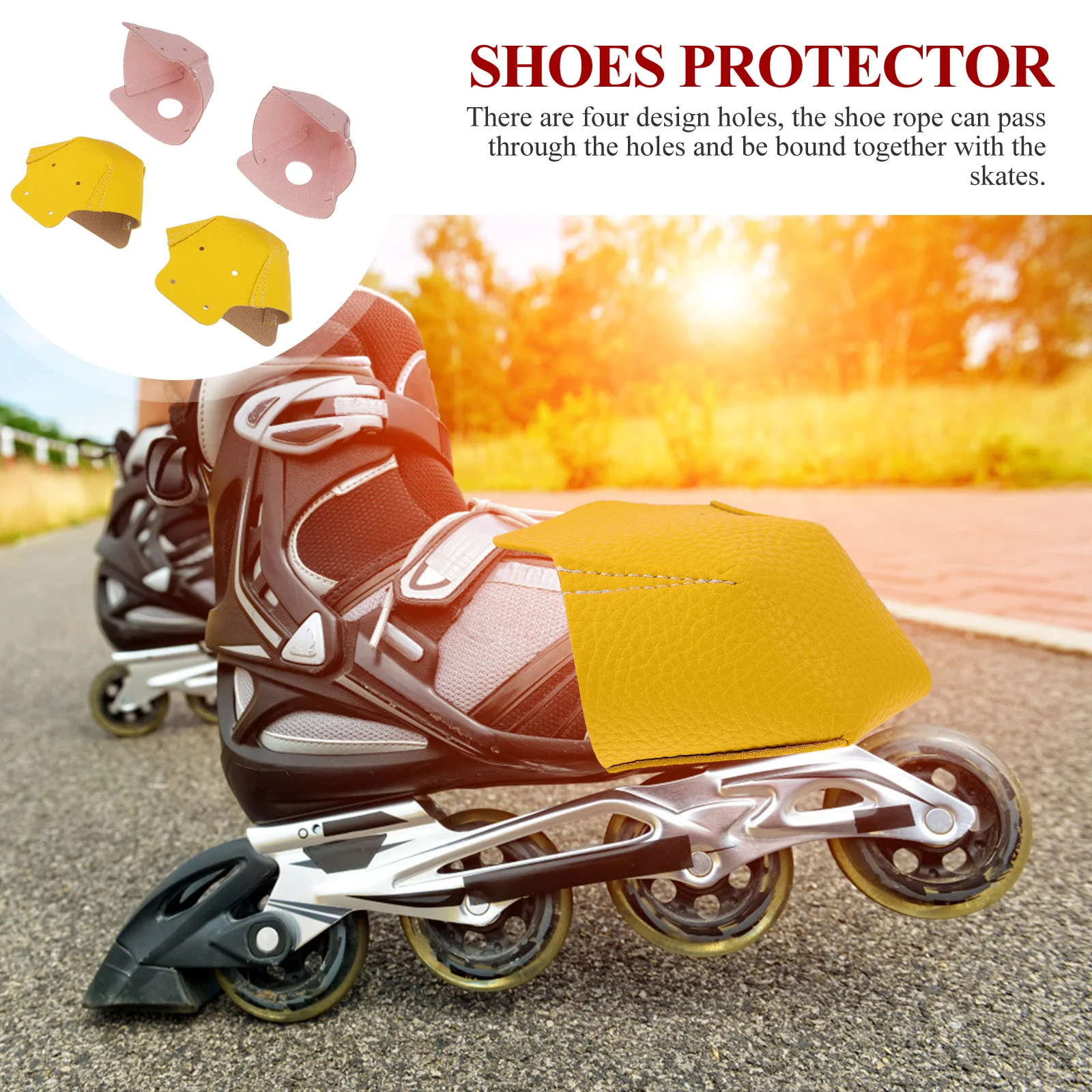 

2Pairs Roller Skates Toe Covers Protective Sleeve Durable Front Cap Suitable for Any Skating Shoes with Rope Hole Design