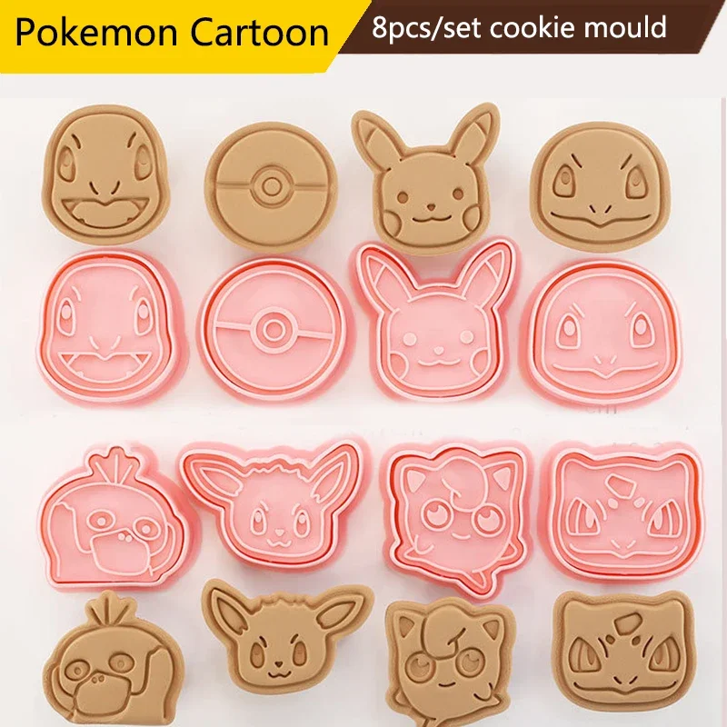 8pcs/set Pokemon Cookie Mould Cartoon 3d Diy Pressable Biscuit Mold Cookie Stamp Kitchen Baking Pastry Bakeware Christmas Gift