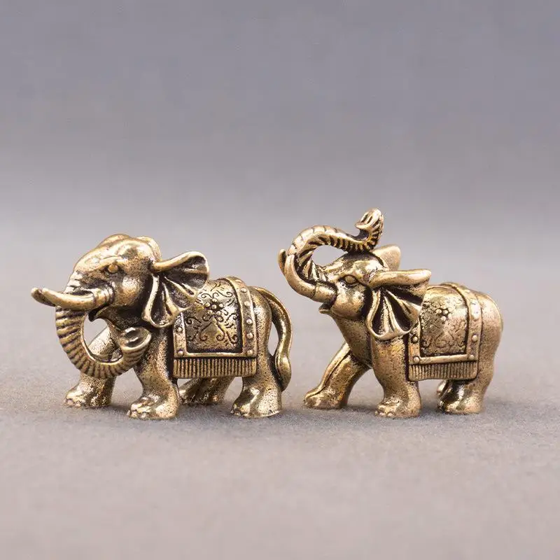 (BF06)4PC Brass Blessing Elephant Miniature Figurine Antique Bronze Animal Statue Copper Lucky Elephant Small Ornaments