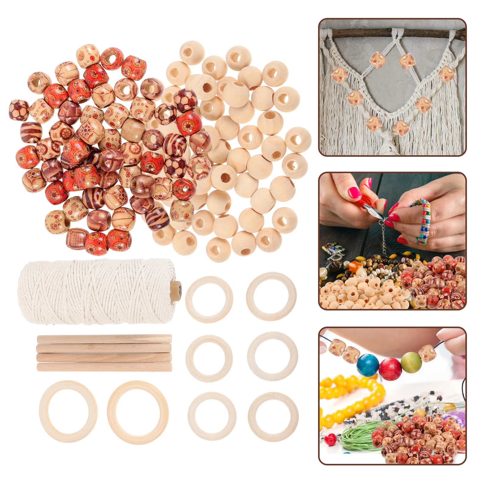 

133 PCS Tapestry DIY Accessories Smooth Wood Rings Beech Sticks Macrame Kit Cord Beads Flagpole Craft Project Decor