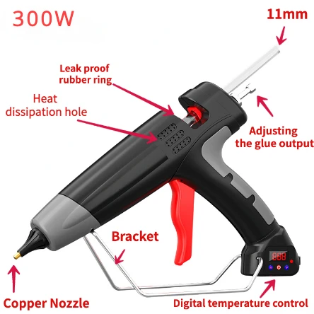 40W/150W/300W Hot Melt Glue Gun Digital Temperature Control Black for 7mm/11mm Glue Sticks Silicone Gun US(110V)/EU(220V) Plug