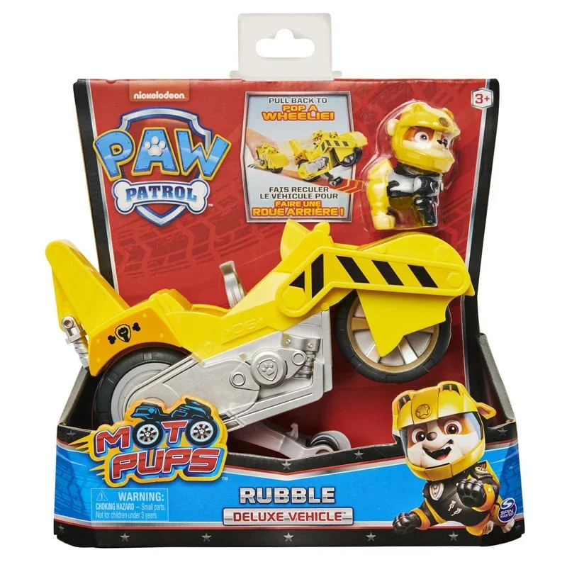 PAW Patrol ของแท้ Moto pups มาร์แชลล์สกายแมวป่ารถมอเตอร์ไซด์ดีลักซ์ดึงถอยหลังพร้อมคุณสมบัติล้อและฟิกเกอร์ของเล่น