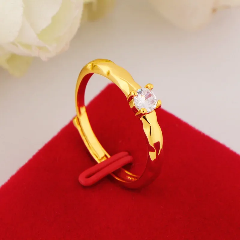 

14K Pure Gold Color Live Rings 3d Diamond Glossy Adjustable Rings for Women Fine Jewelry Gifts Not Fade