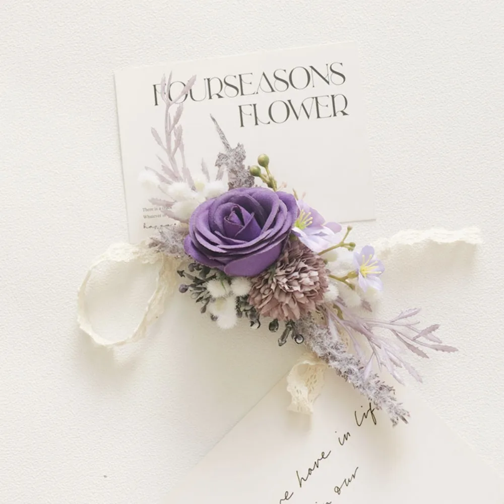 Purple Men Groom Wedding Dresses Silk Rose Boutonniere Corsage Pin Buttonhole Men Marriage Groom Suit Decoratio