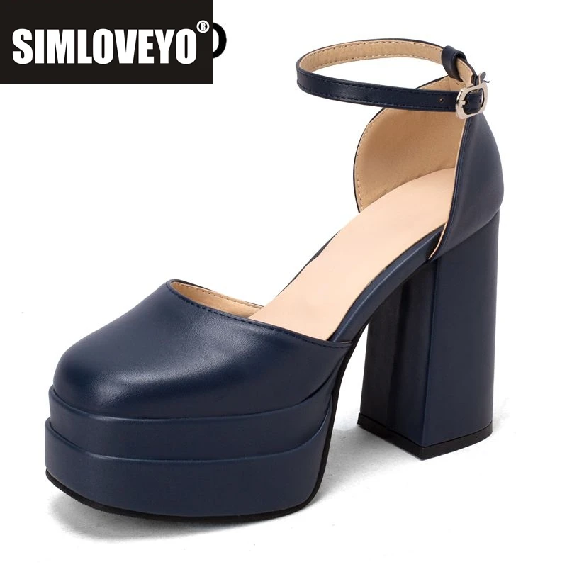 

SIMLOVEYO модные пикантные женские сандалии с квадратным носком на высоком каблуке 12 см, двойная платформа, 4 см, пряжка, ремешок 45, 46 47 48 49 50 обувь для свиданий