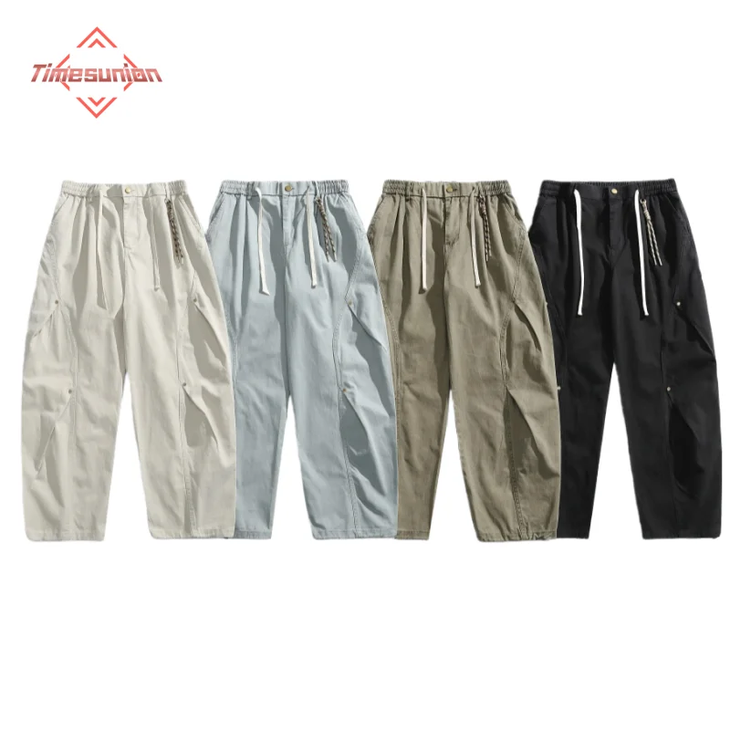 

Винтажные тяжелые брюки-карго, мужские свободные брюки большого размера с двойной складкой и заклепками, модные уличные брюки