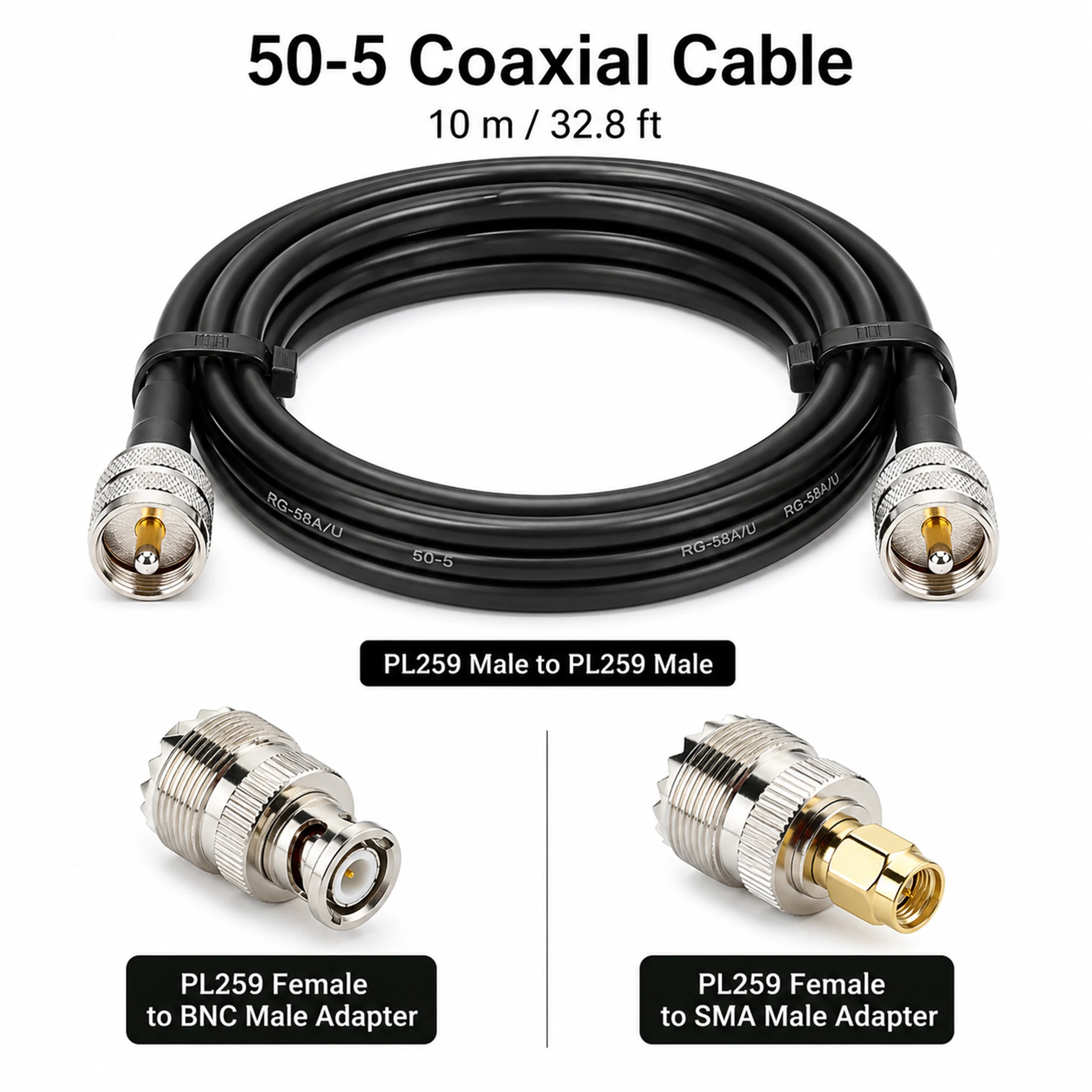 32ft PL259 Coaxial Cable UHF Male to UHF Male for Antenna CB Radio Ham Radio Diamond Antenna Scanner Discone 50-5