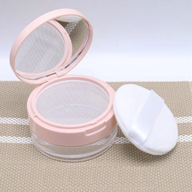 Portable Loose Powder Box with Makeup Puff Plastic 20g Empty Loose Powder Pot With Mirror Travel Makeup Cosmetics Container