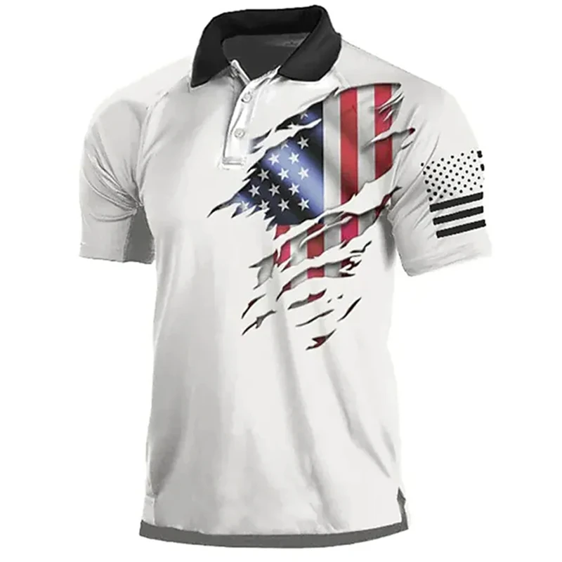 Vintage American Eagle USA Flag Print Polo Shirt For Men Clothing Casual Summer Shirts Lapel Short Sleeve Tees Homme Sweatshirt