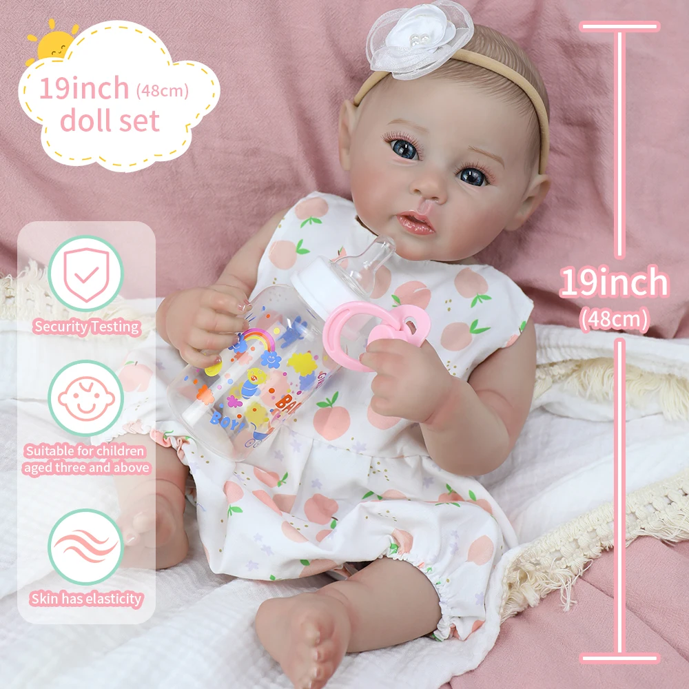 

19inch Realistic Full Body Silicone Vinyl Girl Raven with Handmade 3D Skin Visible Veins Reborn Toys for Children Birthday Gifts