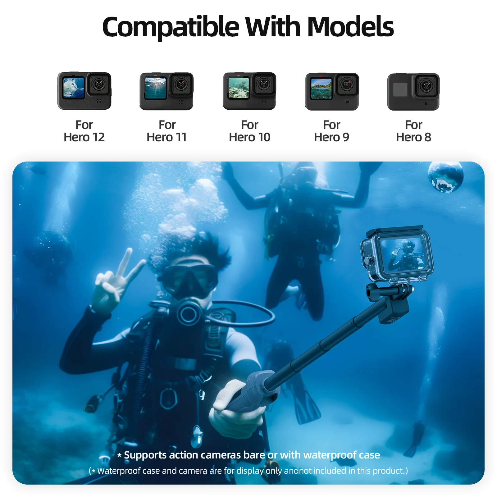 TELESIN Underwater Extendable Selfie Stick Wireless Remote Control for Gopro Hero 13 12 11 10 9 8 Black Gopro Accessories