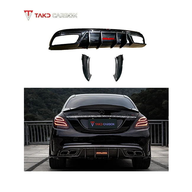 TAKD Real Car Data Development Dry Carbon Fiber Rear Bumper Lip Diffuser universal rear spoilers For BENZ AMG C63 W205