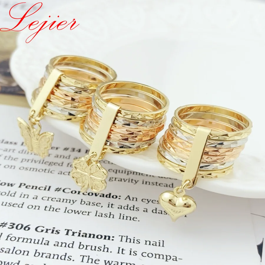 Lejier 2023 Oro Laminado Three Color Style 18K Gold  Elephant Heart Flower Plated Ring For Women Classic Fine Finger Jewelry