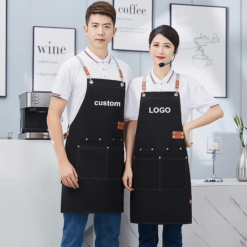 Delantal de limpieza de cocina con logotipo personalizado para hombres y mujeres, Mandiles de trabajo impermeables, uniforme de camarero de Catering